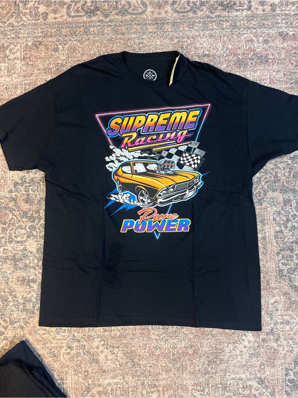 Black 'Supreme Racing' Graphic Tee with Yellow Car NWT XL Hot Rod T Shirt